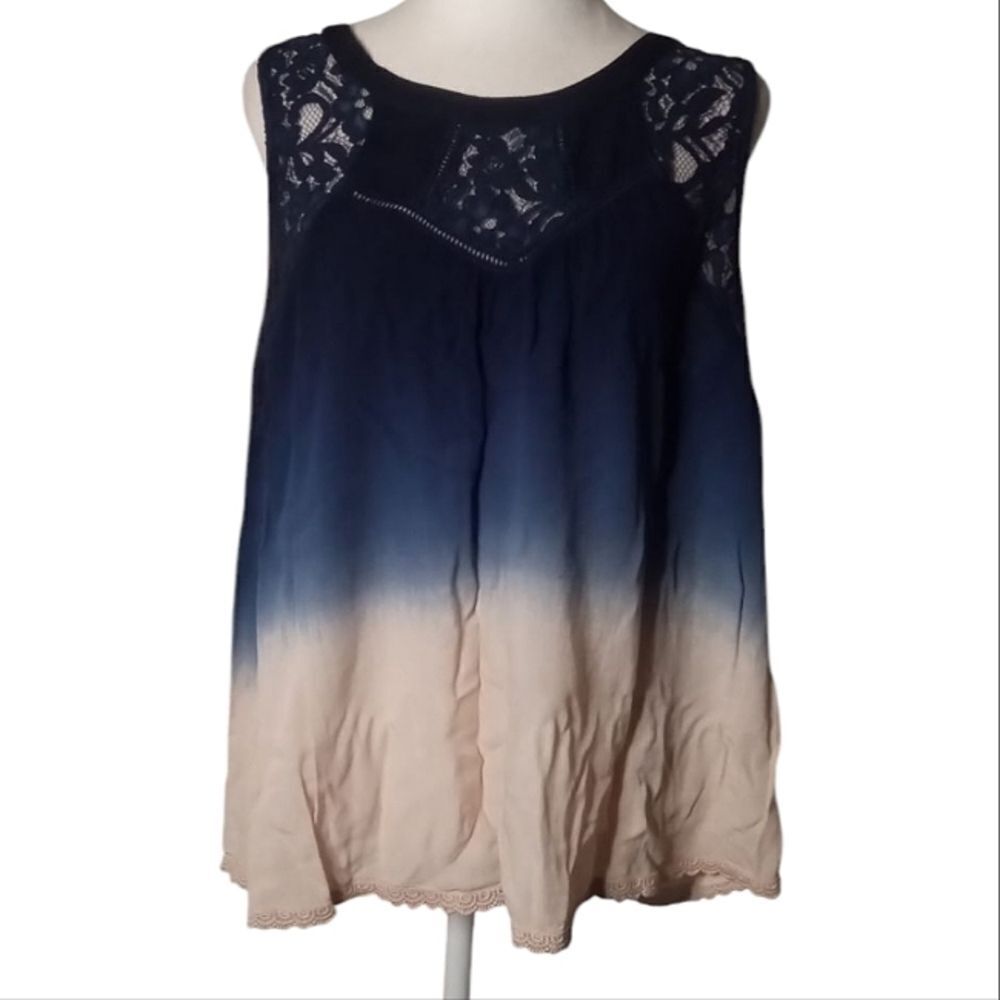 Given Kale Women's Sleeveless Cream & Navy Ombre Blouse Top Size XL